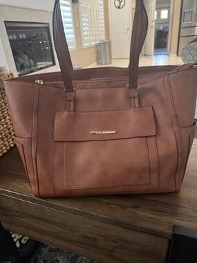 Steve Madden Cognac Leather Tote Bag with Front Pocket